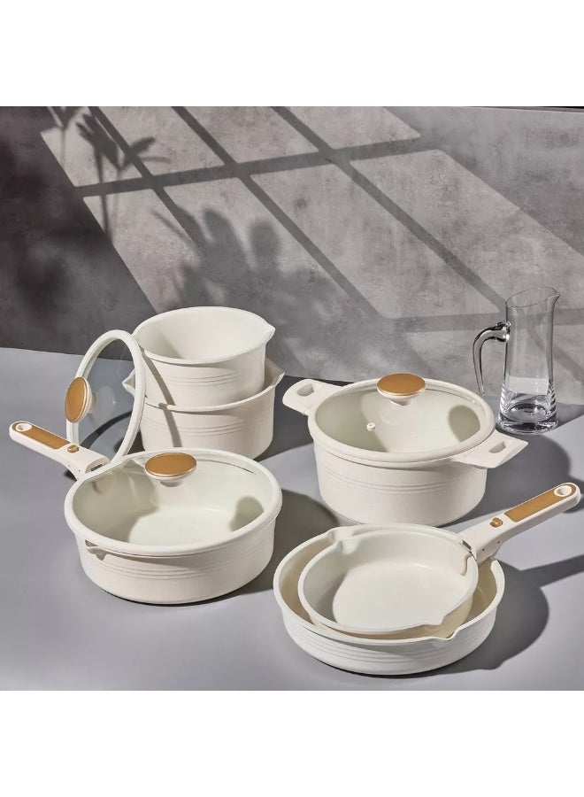 كاروت طقم أواني كاروت 24 قطعة غير لاصق بمقابض قابلة للفصل، تصميم قابل للتكديس من ألومنيوم صحي خالٍ من PFOA، مزود بفتحات صب، متوافق مع جميع المواقد وآمن لغسالة الصحون (أبيض) - Image 5